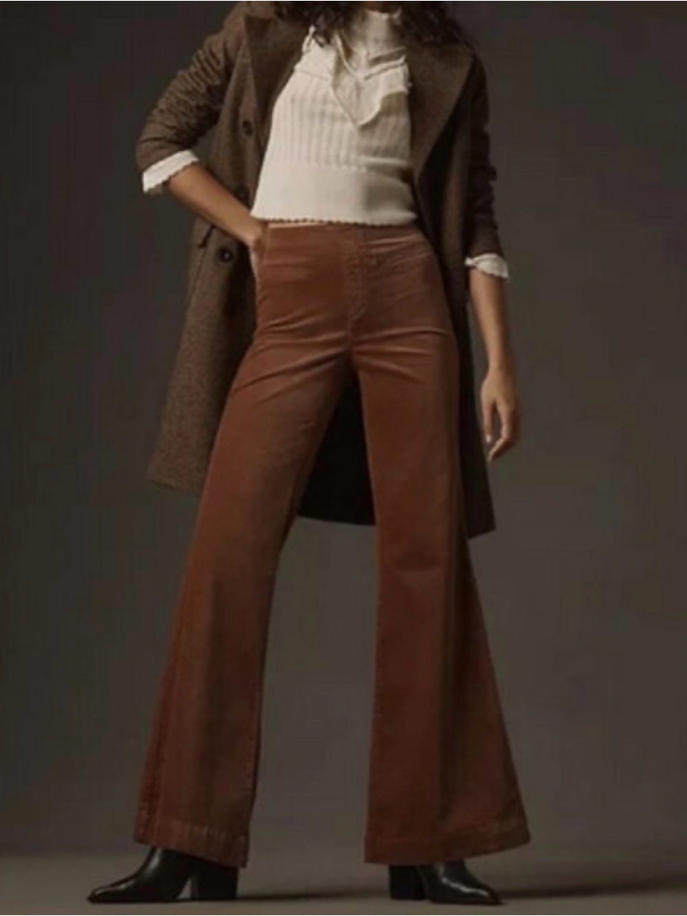 Pilcro Pull-On Velvet Mid-Rise Retro Flare Jeans, Size 27, Color Brown